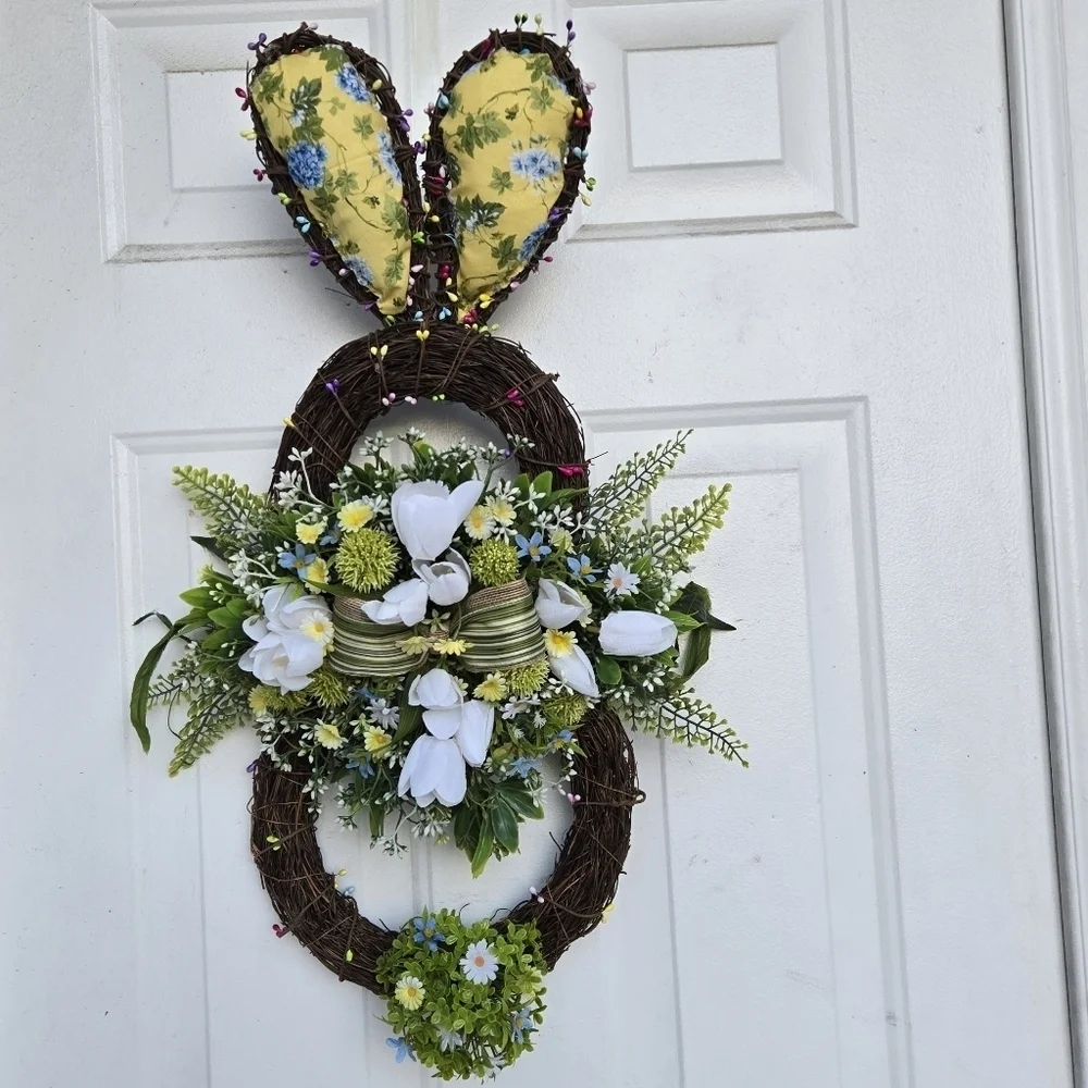 Handmade Yellow and Green Easter Bunny Wreath